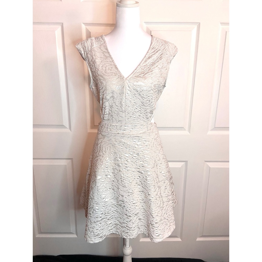 Charlotte Russe Champagne Jacquard Cut Out Fit Flare Mini Dress Womens Large